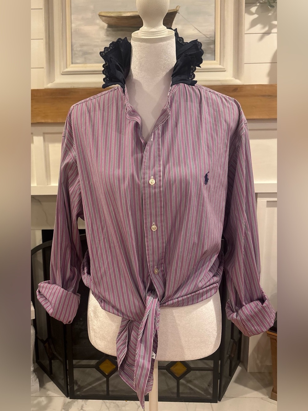 Purple stripe Polo Ralph Lauren Ruffle Collar Burton Down Shirt